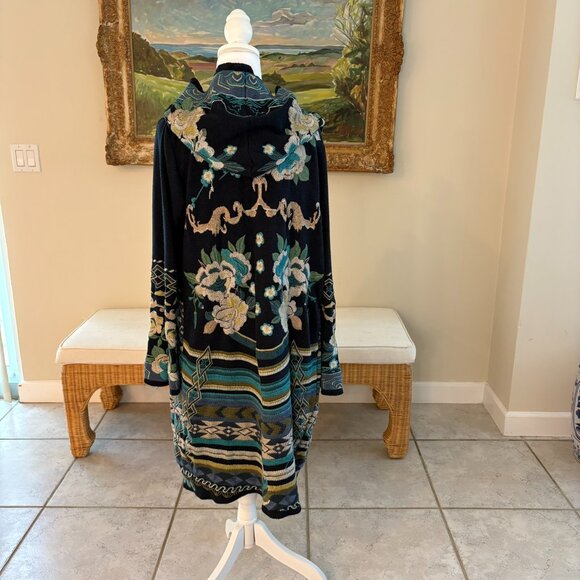 Biya Johnny Was Nimue Embroidered Hooded Boho Duster Cardigan Coat Jacket Size S - Picture 7 of 14